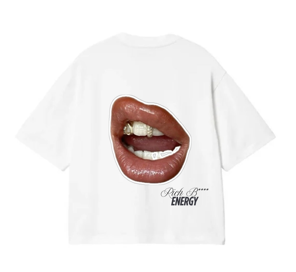 Rich B*** Energy  Unisex Boxy Fit T-shirt in White & Black