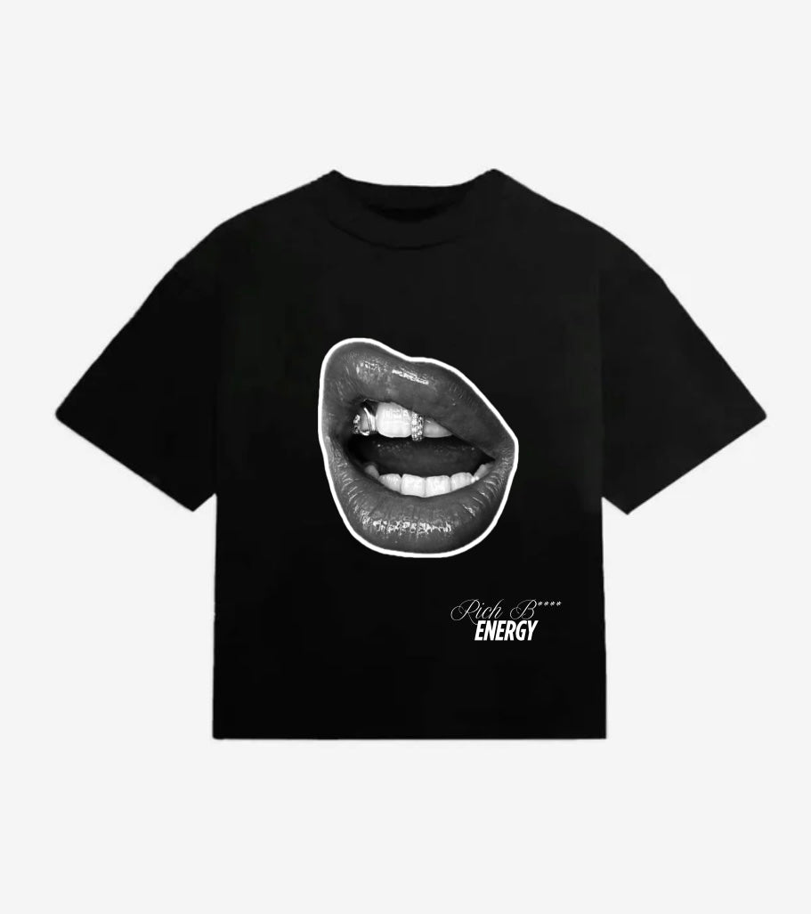 Rich B*** Energy  Unisex Boxy Fit T-shirt in White & Black